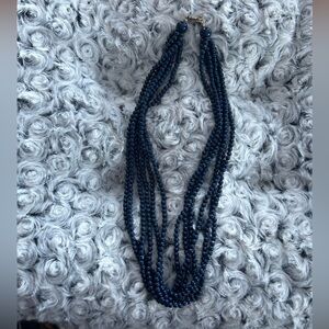 Dark blue 9 1/2” , 6” strains beads necklace, in excellent  condition